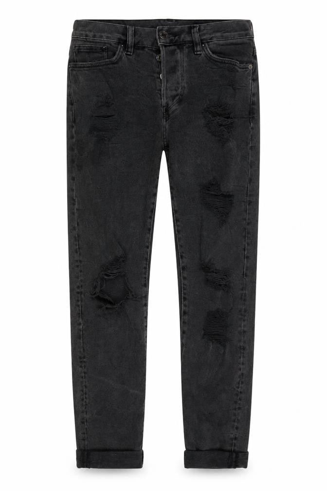 Front view of Men's Black Skinny Distressed Jeans, size 28