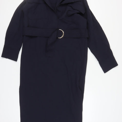 Massimo Dutti Women's Black Collared Dress, M, Belted