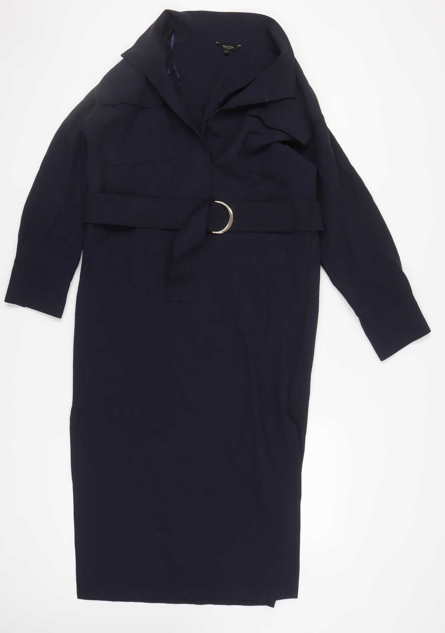 Massimo Dutti Women's Black Collared Dress, M, Belted