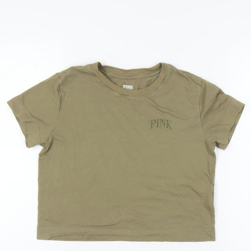 Victoria's Secret PINK Women's Olive T-Shirt - Size S