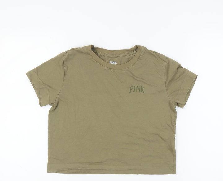 Victoria's Secret PINK Women's Olive T-Shirt - Size S