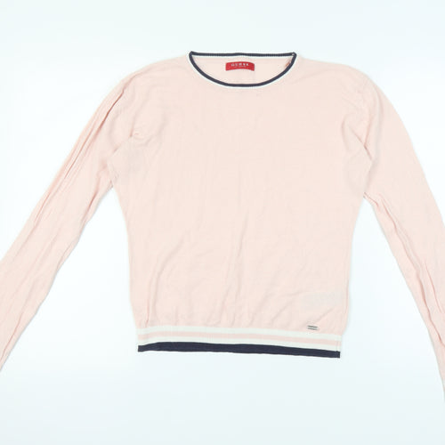Guess Women's Pink Pullover Jumper, Size 14, Cotton, Crew Neck