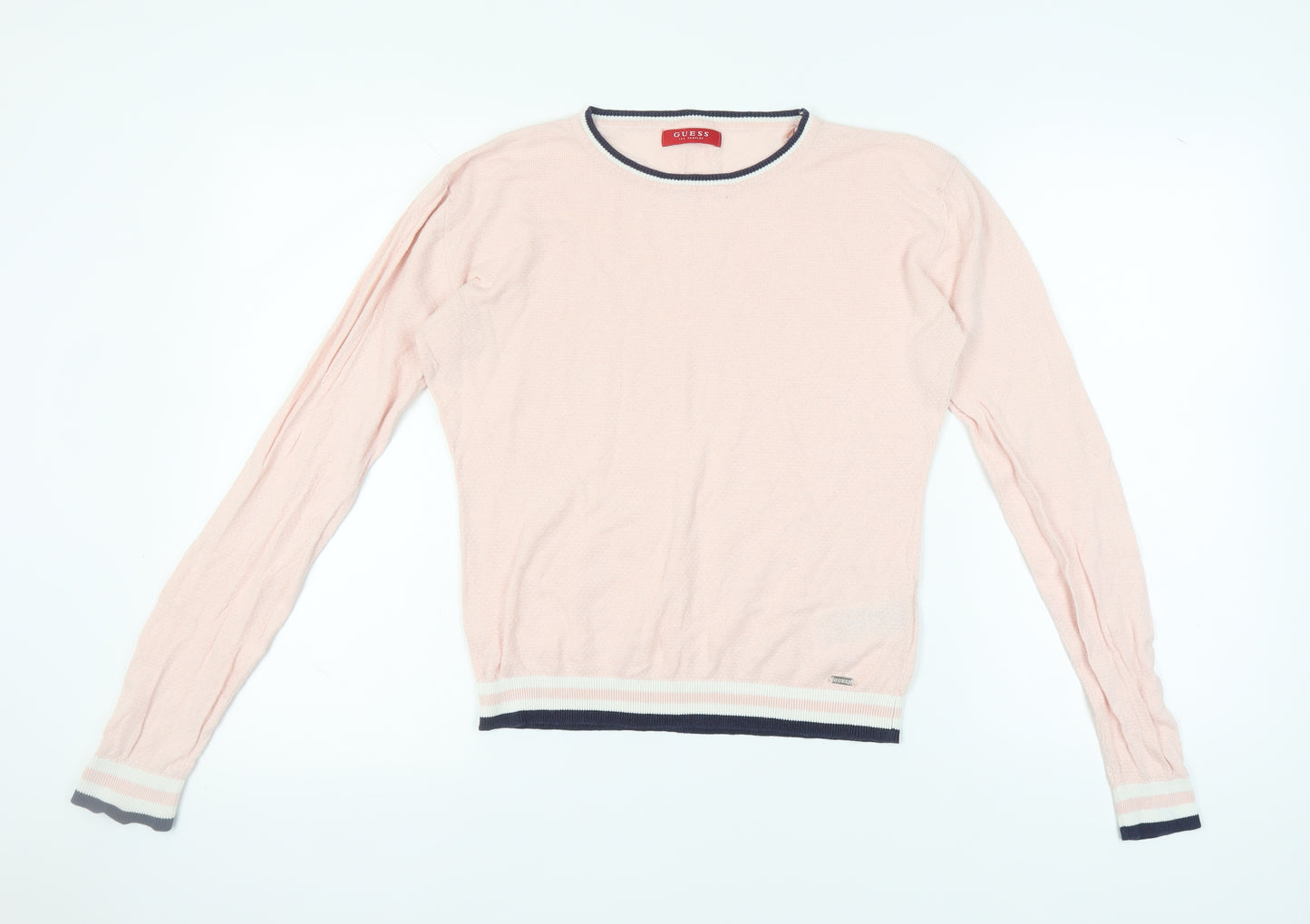 Guess Women's Pink Pullover Jumper, Size 14, Cotton, Crew Neck