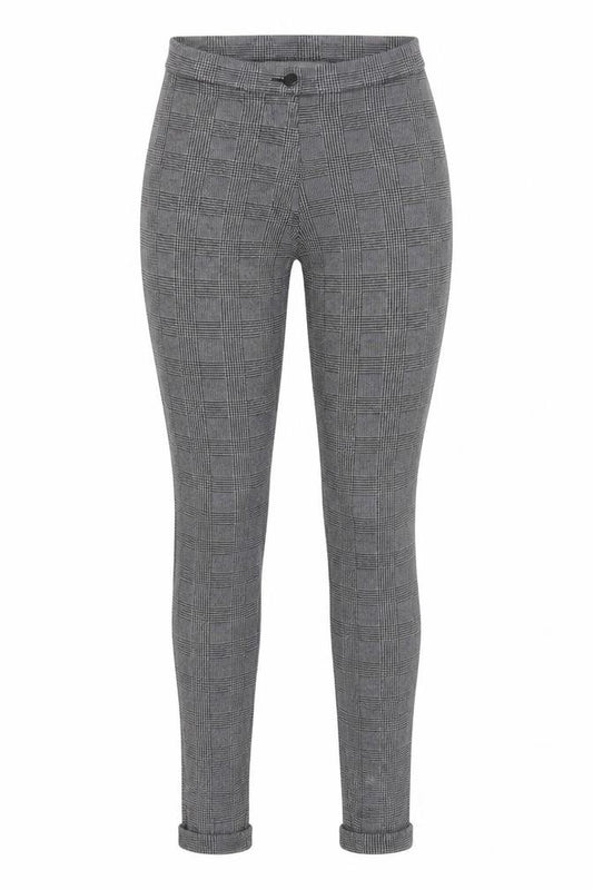 Front view of Dorothy Perkins women’s grey plaid leggings, size UK 6