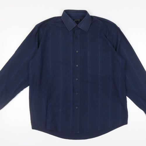 Leonardo Men's Blue Striped Button-Up Shirt 16.5