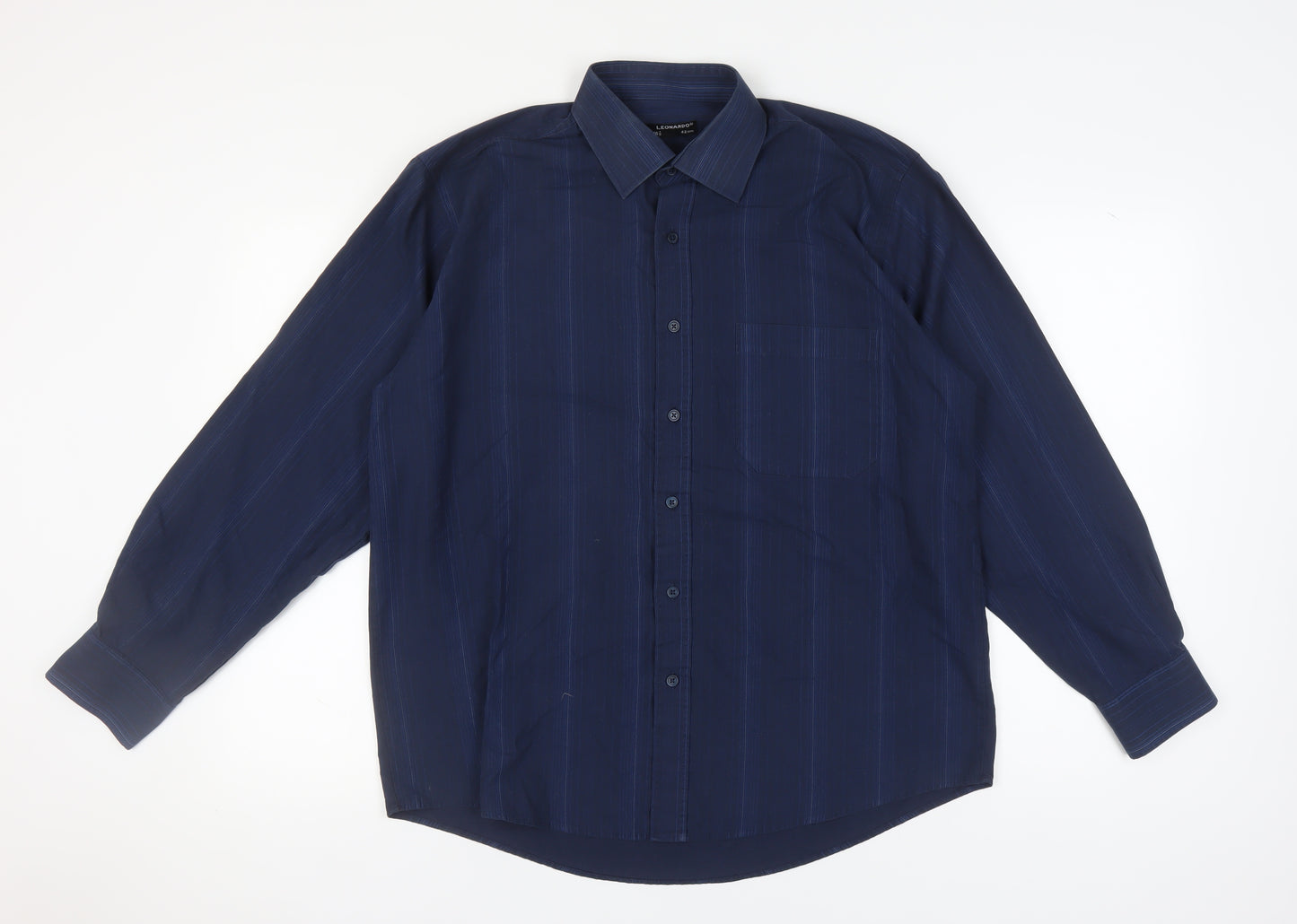 Leonardo Men's Blue Striped Button-Up Shirt 16.5
