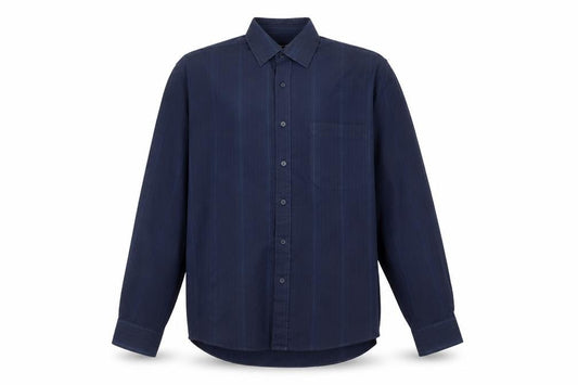 Front view of Leonardo Men's Blue Striped Button-Up Shirt 16.5