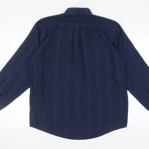 Leonardo Men's Blue Striped Button-Up Shirt 16.5