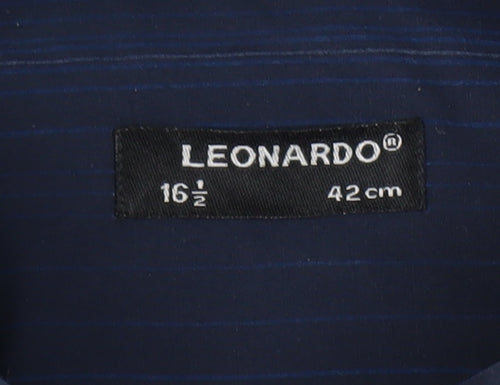 Leonardo Men's Blue Striped Button-Up Shirt 16.5