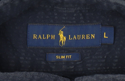 Ralph Lauren Men's Blue Slim Fit Button-Up Shirt L