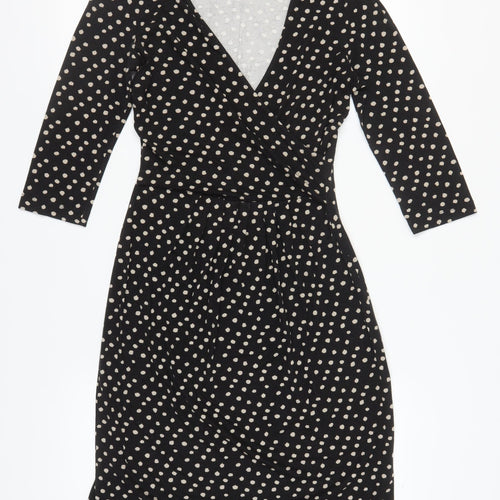 Hobbs Women's Black Polka Dot Wrap Dress Size 10