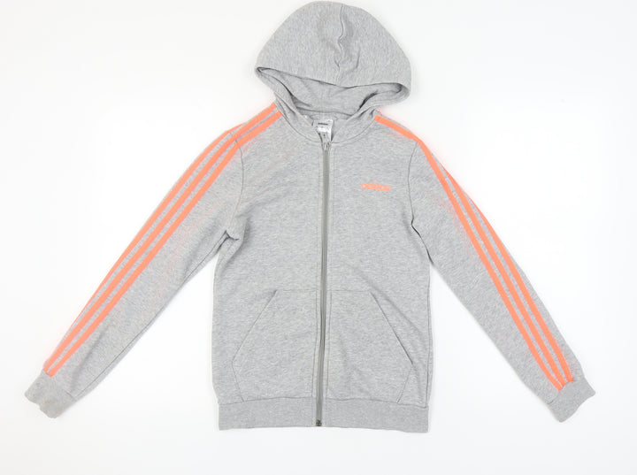 Adidas Girls Grey Full Zip Hoodie 13-14 Years Sports Fashion