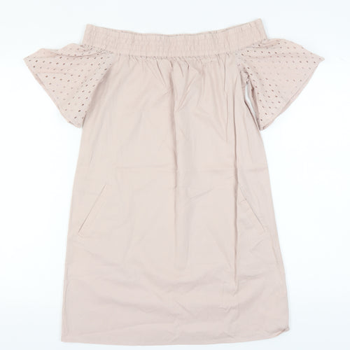 AllSaints Women's Beige Off Shoulder Shift Dress S