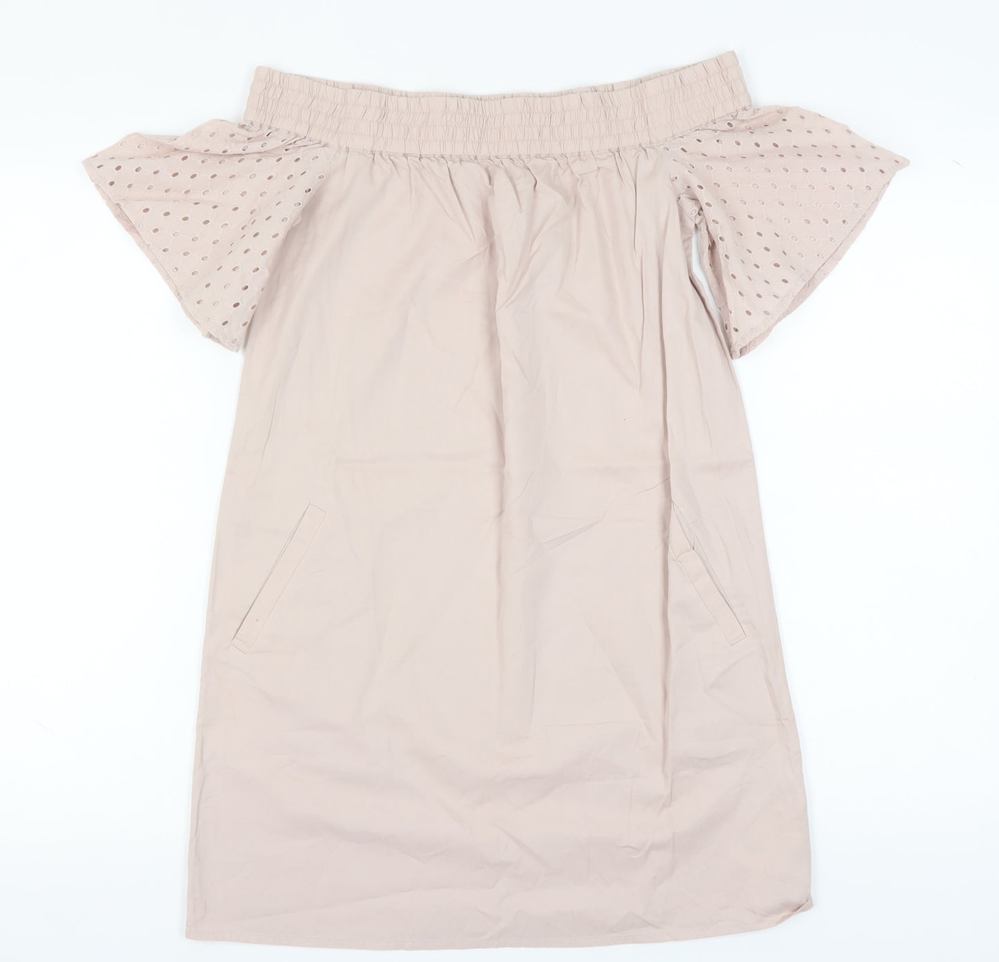 AllSaints Women's Beige Off Shoulder Shift Dress S