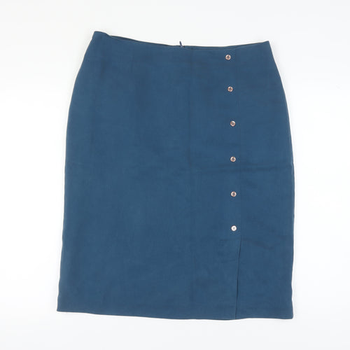 Eastex Women's Blue Pencil Skirt, Size 16, Button Accents