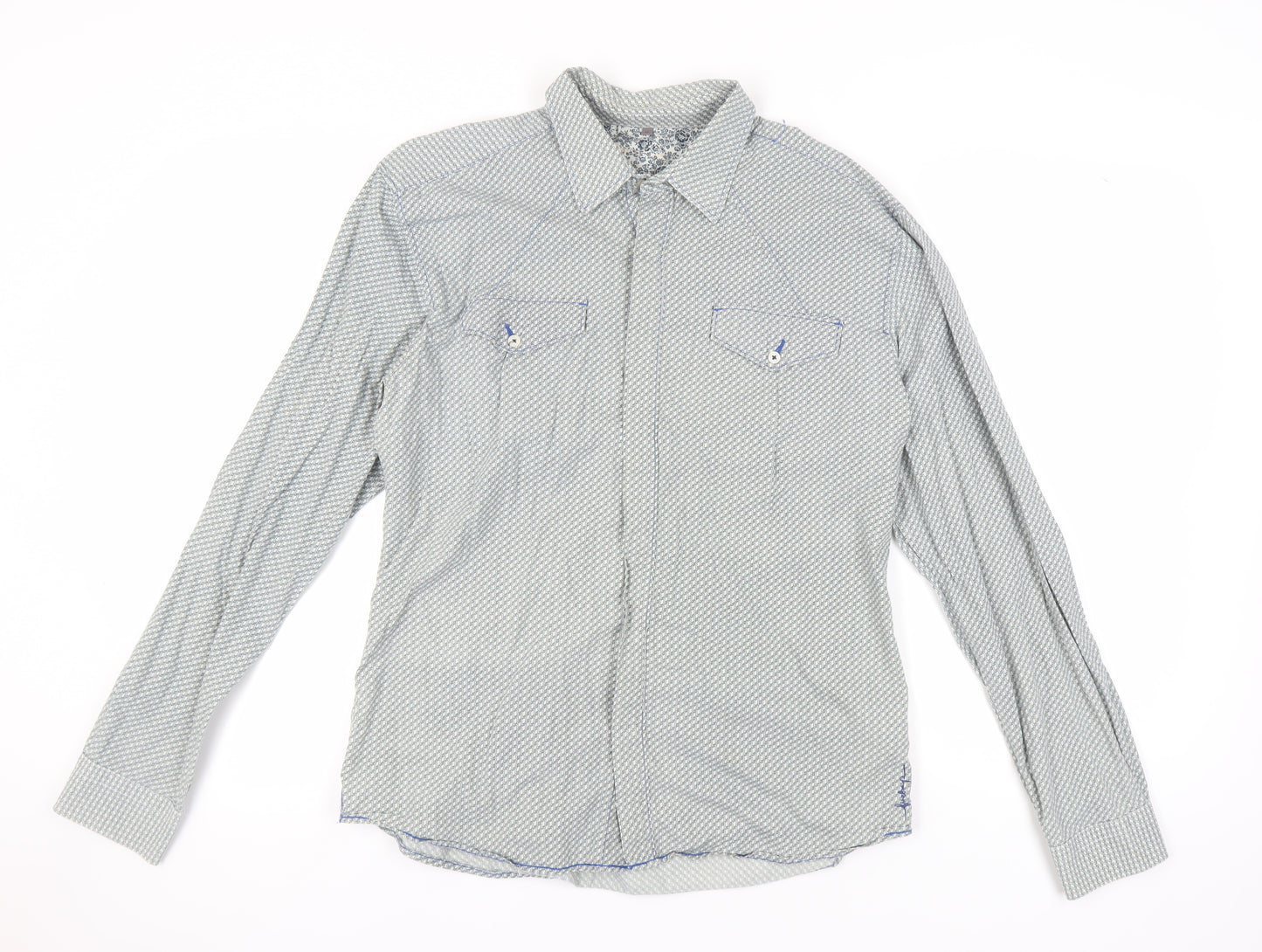 Firetrap Men's Grey Geometric Long Sleeve Shirt XL