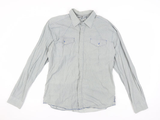 Front view of Firetrap Men's Grey Geometric Long Sleeve Shirt XL