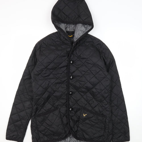 Voi Jeans Men's Black Quilted Hooded Jacket M