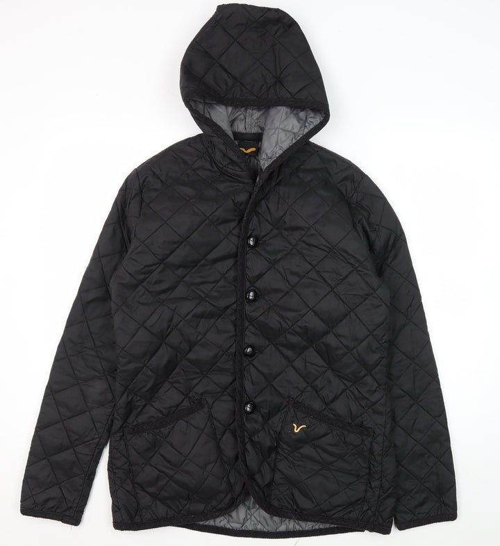 Voi Jeans Men's Black Quilted Hooded Jacket M