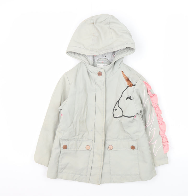 Next Girls Grey Unicorn Coat, 3-4 Years, Hooded, Lined