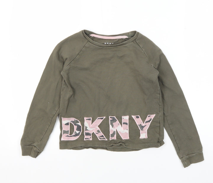 DKNY Girls Green Long Sleeve T-Shirt - Size 10 Years