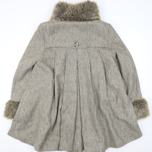 Topshop Women’s Grey Fur Trim Long Tweed Coat UK 14