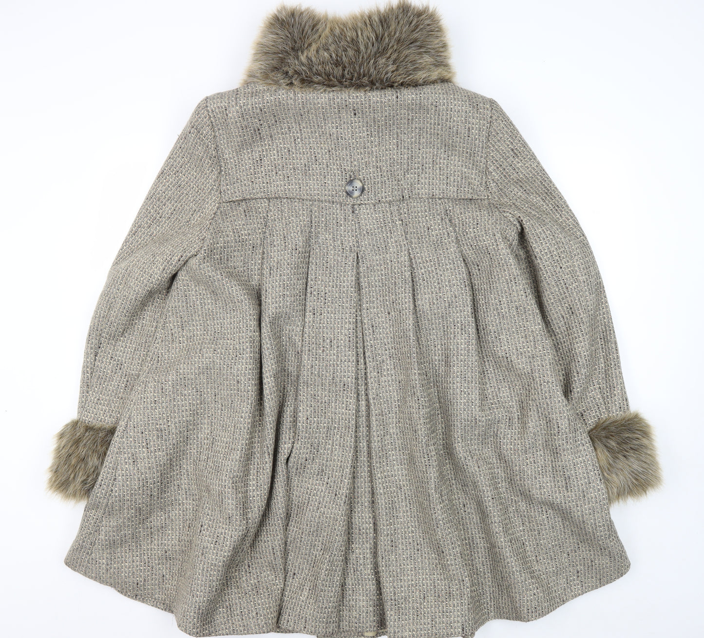 Topshop Women’s Grey Fur Trim Long Tweed Coat UK 14