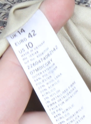 Topshop Women’s Grey Fur Trim Long Tweed Coat UK 14