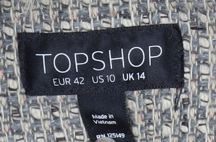 Topshop Women’s Grey Fur Trim Long Tweed Coat UK 14