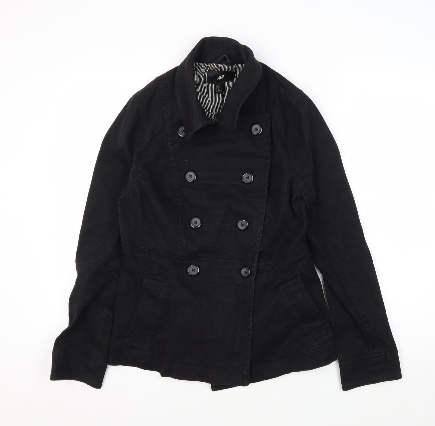 H&M Women's Black Cotton Pea Coat Jacket Size 14