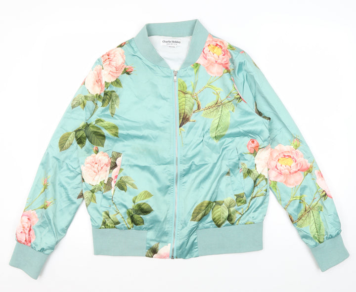 Charlie Holiday Women's Blue Floral Bomber Jacket Size 10