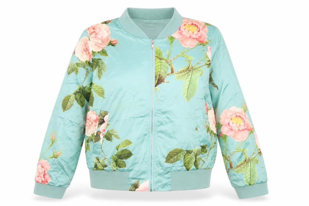 Charlie Holiday Women's Blue Floral Bomber Jacket Size 10