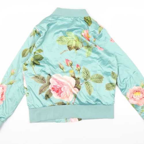 Charlie Holiday Women's Blue Floral Bomber Jacket Size 10