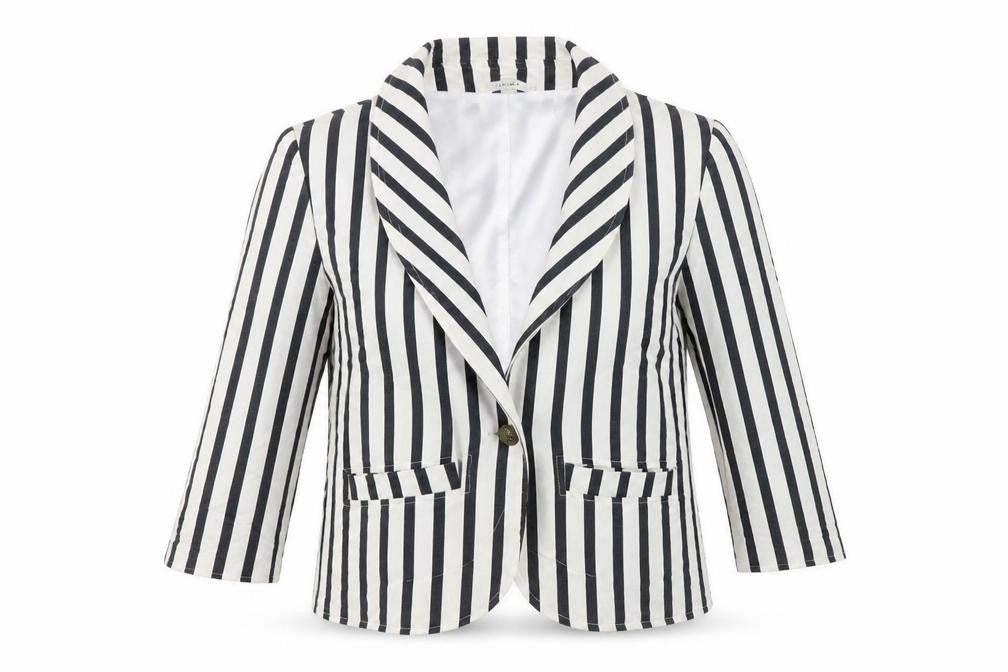 Front view of Stella Women's White Striped Blazer -, size L, - Classic Style