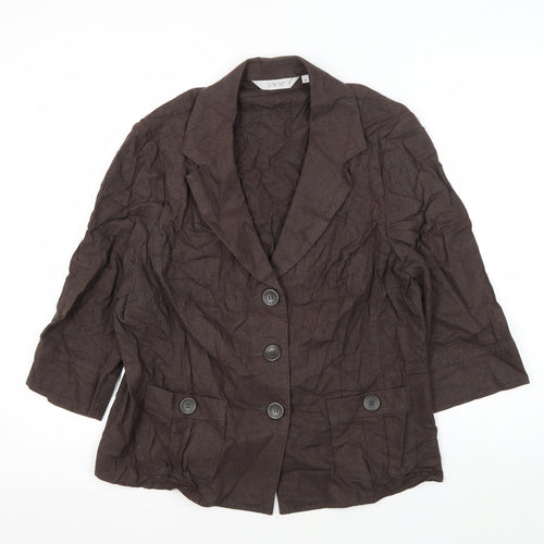 EWM Women's Brown Linen Blazer - Size 16, Buttoned