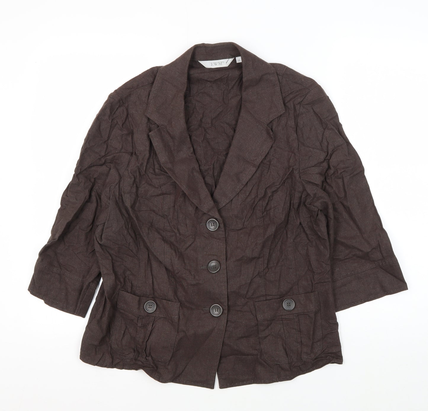 EWM Women's Brown Linen Blazer - Size 16, Buttoned