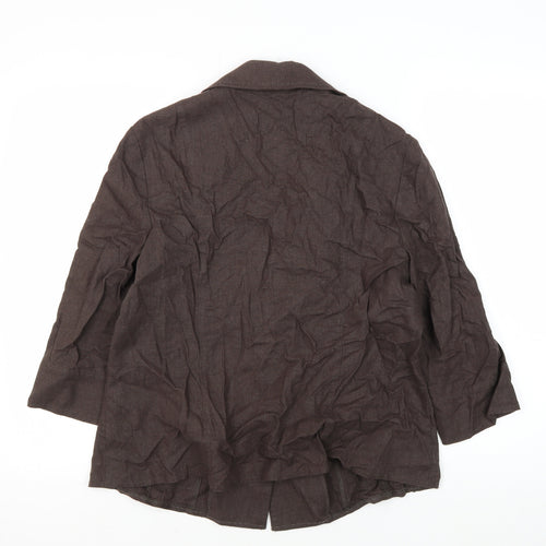 EWM Women's Brown Linen Blazer - Size 16, Buttoned