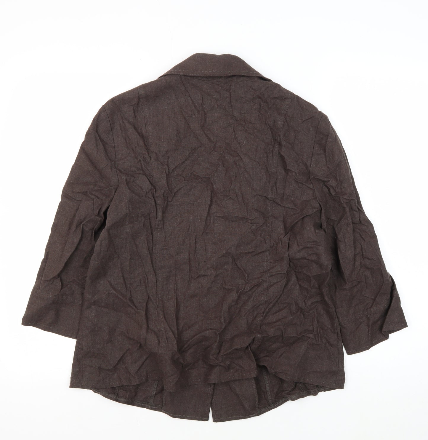 EWM Women's Brown Linen Blazer - Size 16, Buttoned