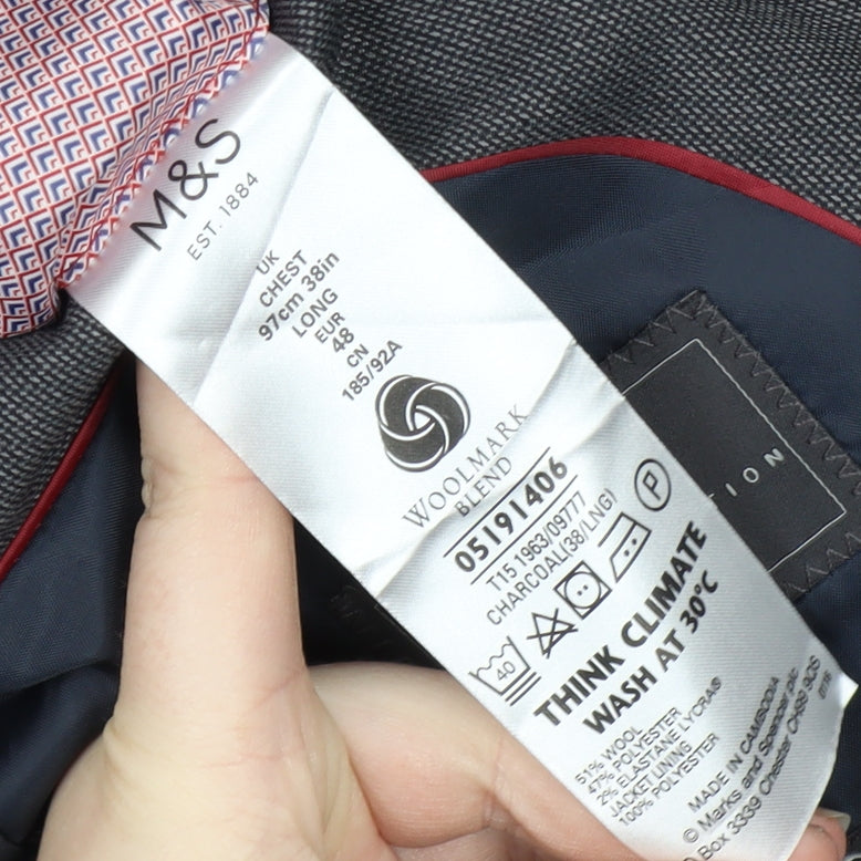 Marks and Spencer Men's Grey Slim Blazer, Size 38R