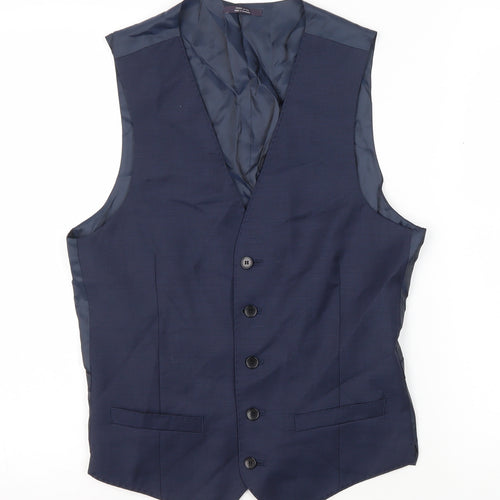 Marks and Spencer Blue 34R Men's Wool Waistcoat