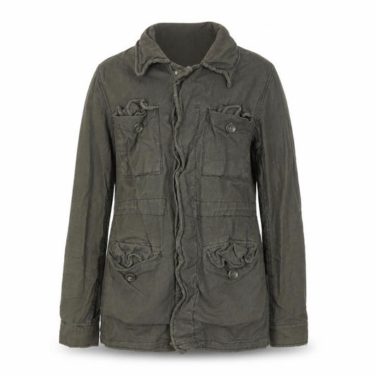Front view of Women's Green Military Jacket, S, Linen-Cotton