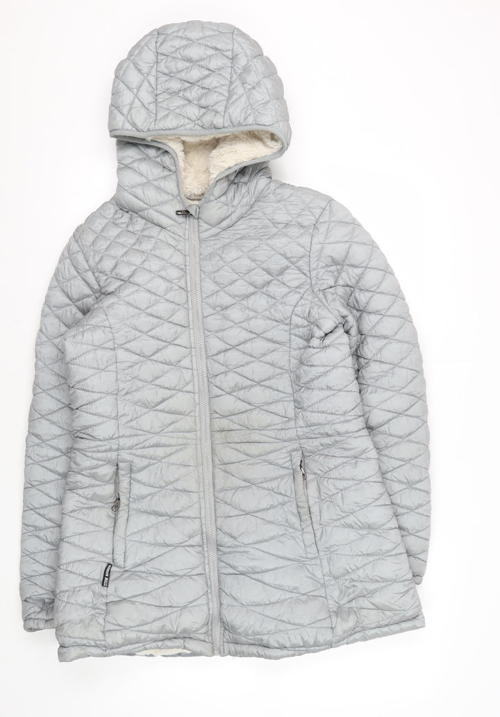Steve Madden Women's Grey Puffer Jacket M Hooded Zipped
