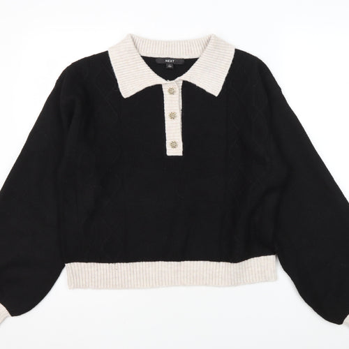 Next Women's Black Henley Collared Jumper M