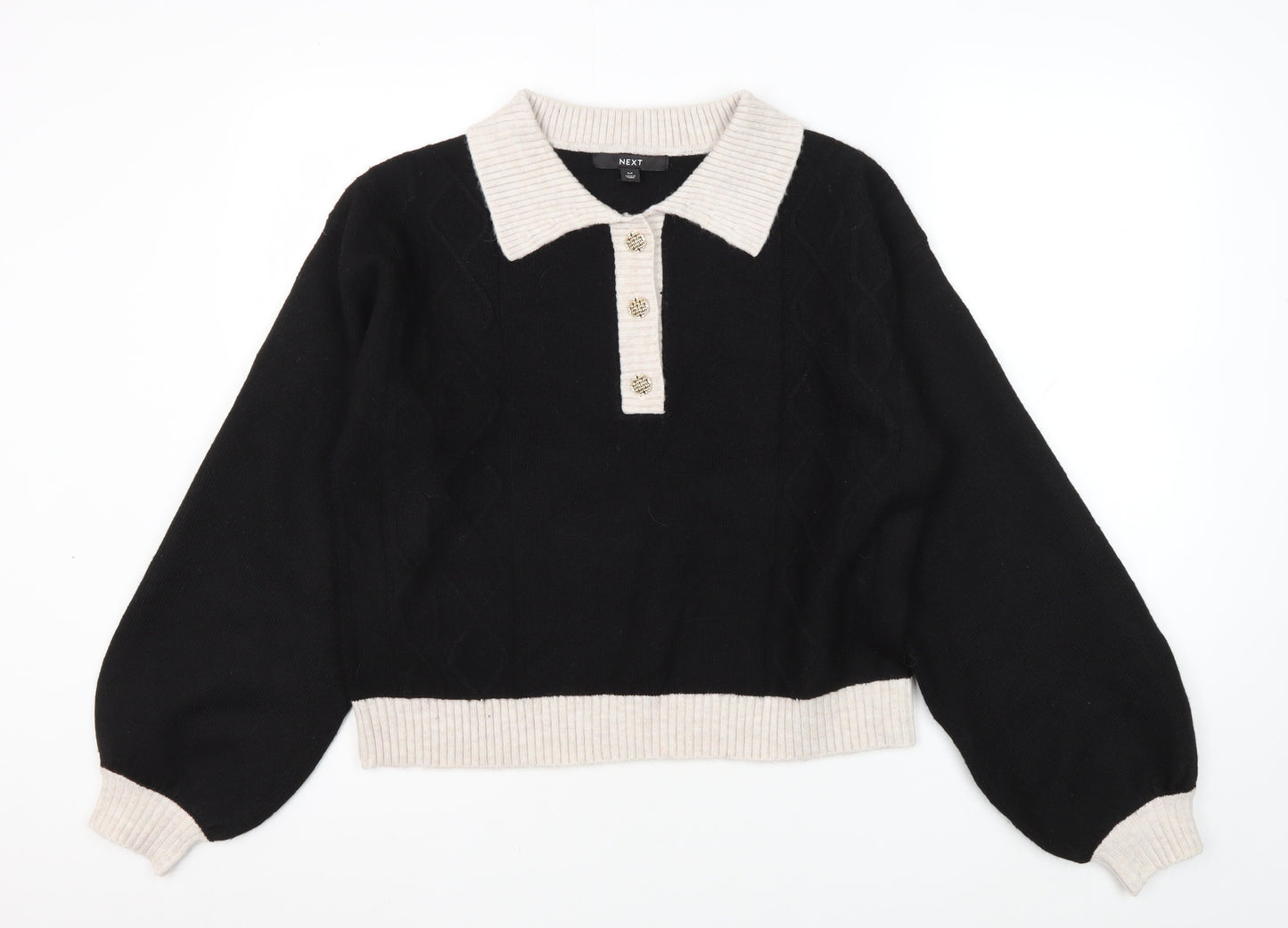 Next Women's Black Henley Collared Jumper M