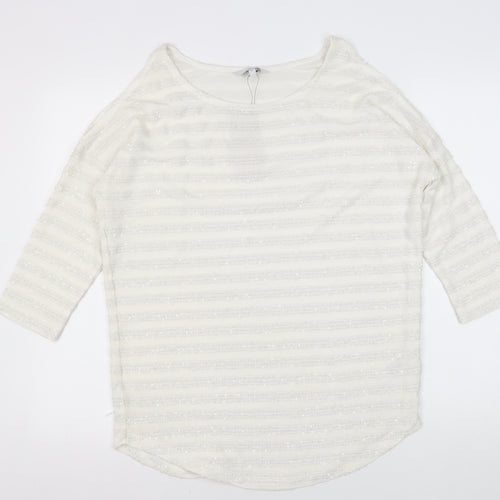 Next Women's White Striped Knit T-Shirt Size 14