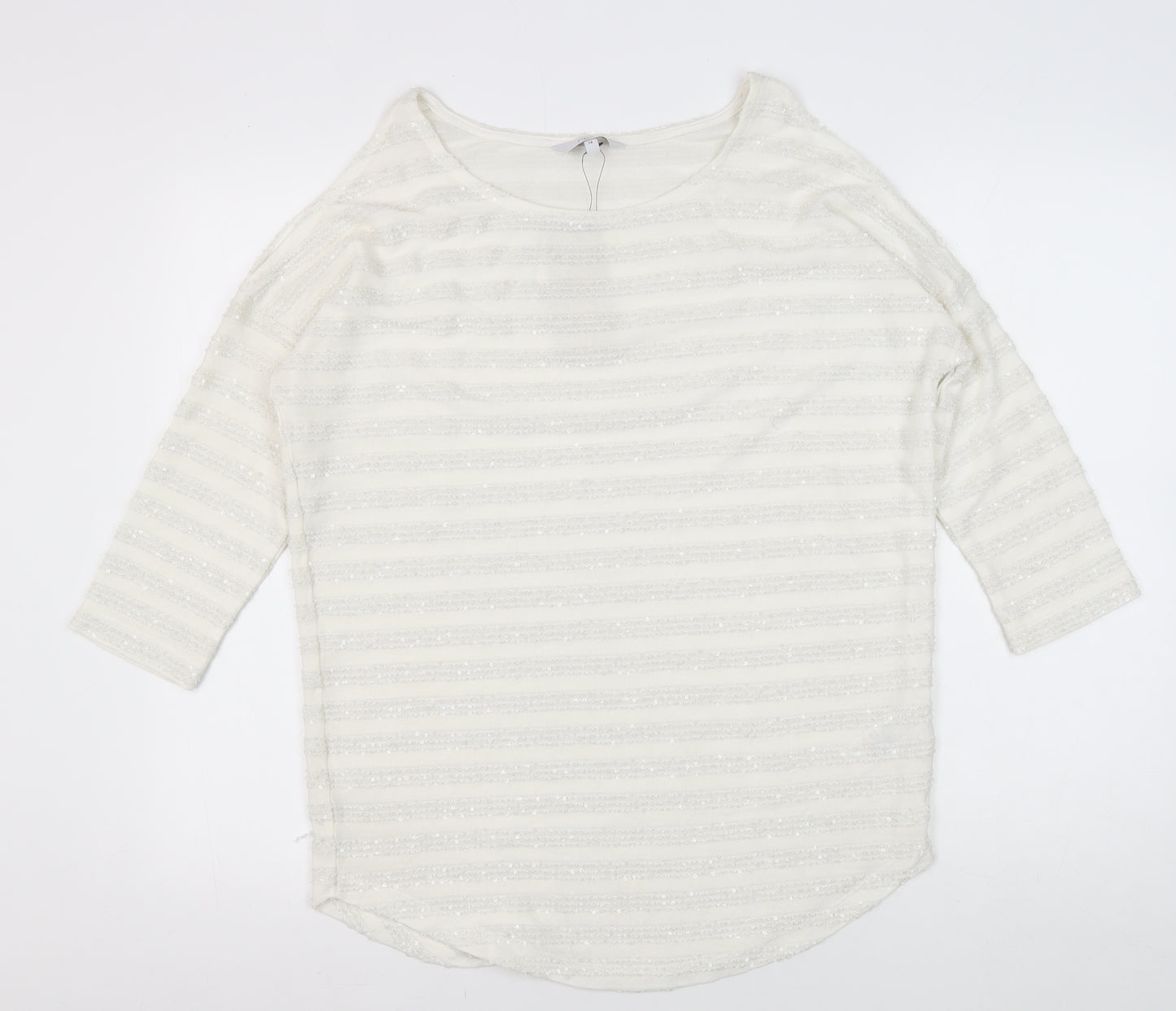 Next Women's White Striped Knit T-Shirt Size 14