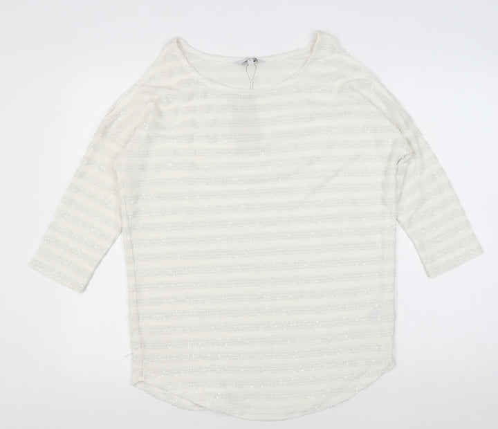 Next Women's White Striped Knit T-Shirt Size 14