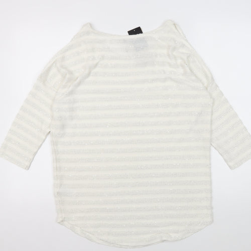 Next Women's White Striped Knit T-Shirt Size 14