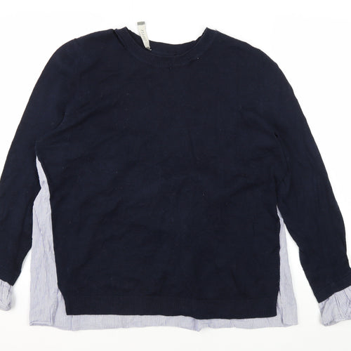 Oasis Women's Blue Crew Neck Striped Jumper - Size L