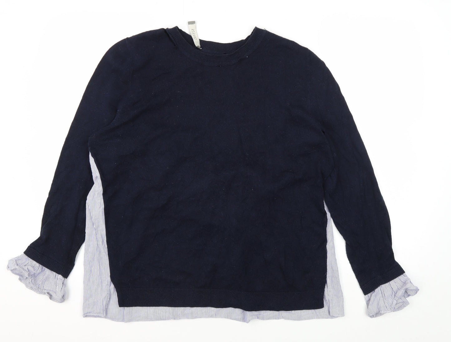 Oasis Women's Blue Crew Neck Striped Jumper - Size L